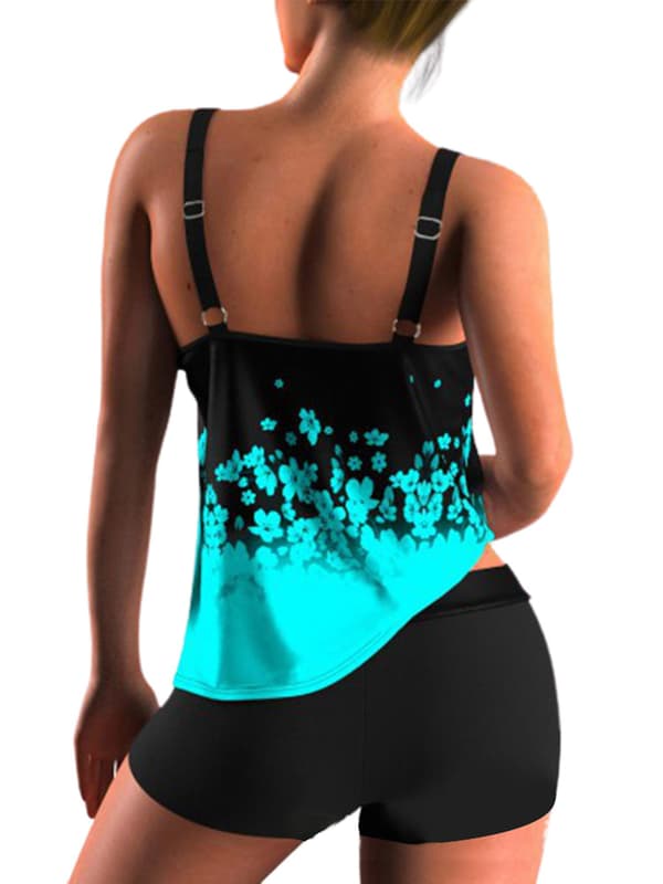 Dame Swimsuit Tankini Sæt Badetøj Badedragt Plus Size Søblå Lake Blue 3XL