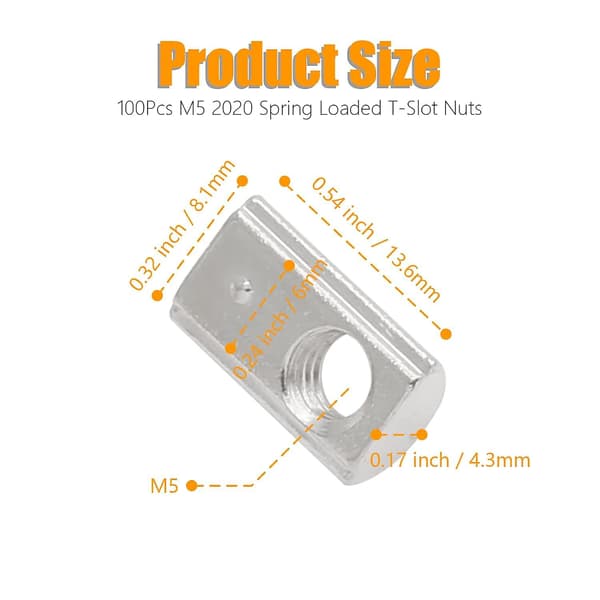 M5 Fjäder T-mutter 2020 Aluminium Extrusion T-muttrar (100st)