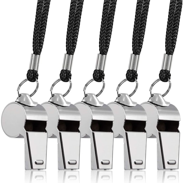5-pack ruostumattomia teräsvihellyspillejä narulla