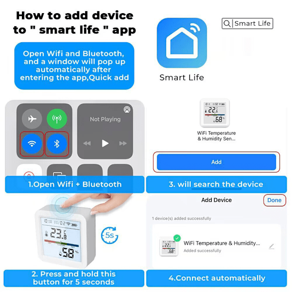 Smart WiFi Temperatur- och luftfuktighetsmätare Slitstark Bekväm temperatursensor för kontor och hem