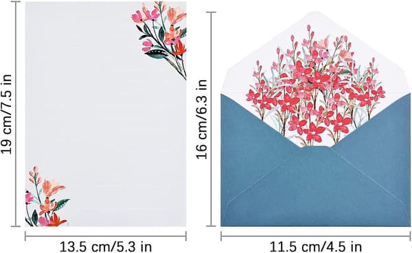 Brevpapper med kuvert - Unik blomdesign Brevpappersset för inbjudningsgåvor (24 set)