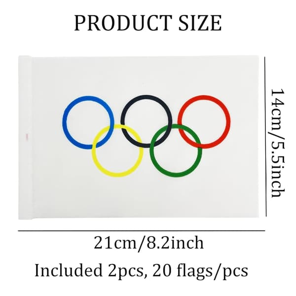 Olympisk flagg, 14*21cm dekorasjon for olympiske leker, baråpning, dekorasjon for internasjonale arrangementer, 10 meter, 20 flagg (2 stk)