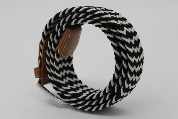 41 * 1,3 tommer unisex elastisk vævet stretchbælte afslappet mænd kvinder taljebælte med PU-læder spænde, sort v black white