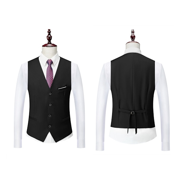 Herrar 3-delad Slim Fit Kostymset, Solid Jacka Väst Byxor Black Black S