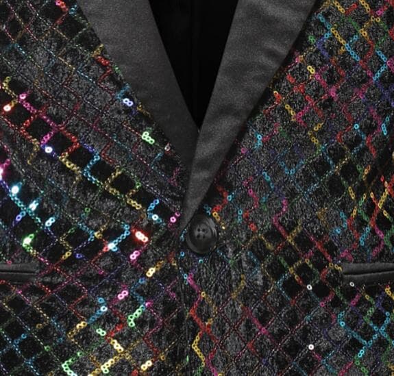 Smokingjakke med paljetter for menn Blazer Ballkjole regnbue rainbow L