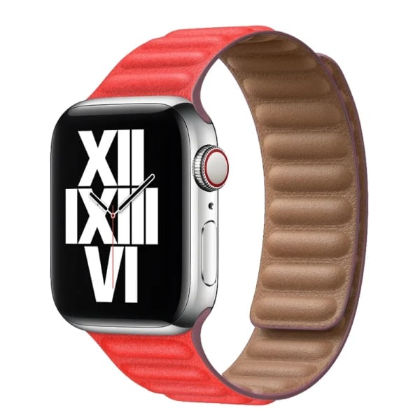 Läderarmband för Apple Watch 45mm 41mm 44mm 40mm Original Magnetisk Loop Länk Armband iWatch Ultra 2 49mm 9 8 7 6 SE 3 42mm Röd Red