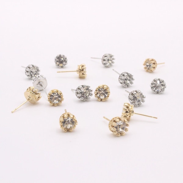 2 st All-match Temperament Crown Claw Stud Earrings Cubic Zirco