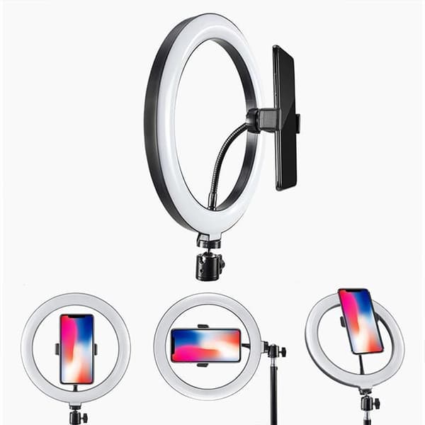 Selfie Lampe LED Ring Light Stativ 50 - 216 cm + Fjernkontroll Black Svart