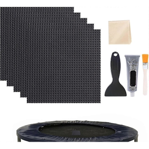 5-pack Snabb Trampolin Lagningssats 4 X 4 Fyrkantiga Lappar Kit Med Lim Borste Skrapa Handskar Och Torkduk Trampolin Matta Reparation