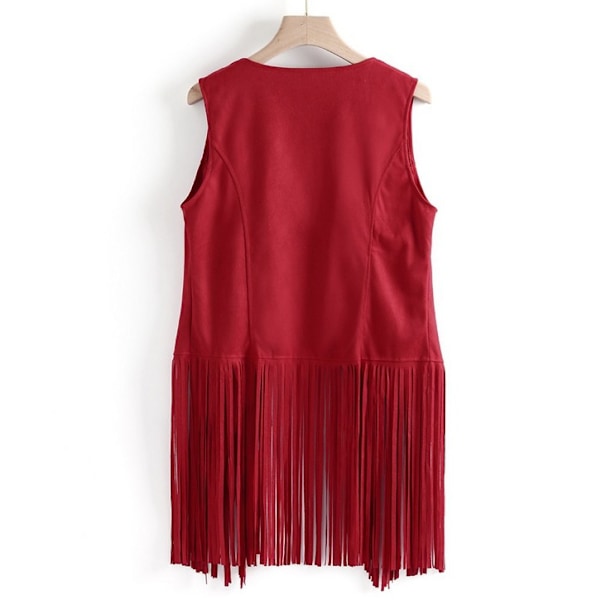 Dam Tanktop med fransar, 70-tals Hippie Faux Suede Fransjacka Cardigan, Disco Stripe Tankjacka red L