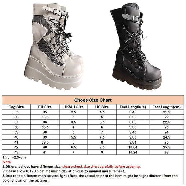 Plattformstøvler damer Spenne reim Punk Goth Boot Dame Gothic Snøresko Sz Hvit White EU 35.5