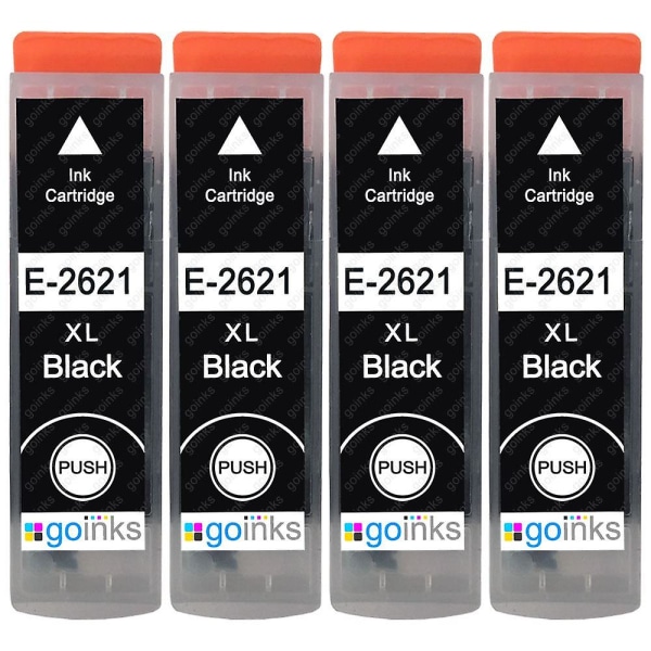 4 svarta bläckpatroner att ersätta Epson T2621 (26xl-serien) Kompatibel/icke-oem från