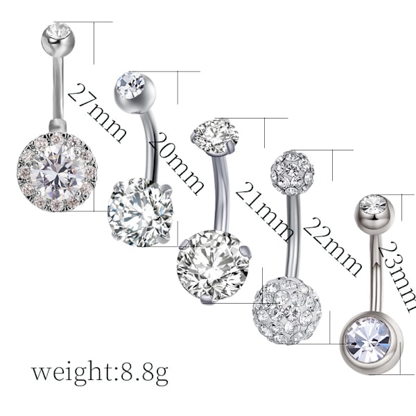 Navelpiercingar 5 st / set silver