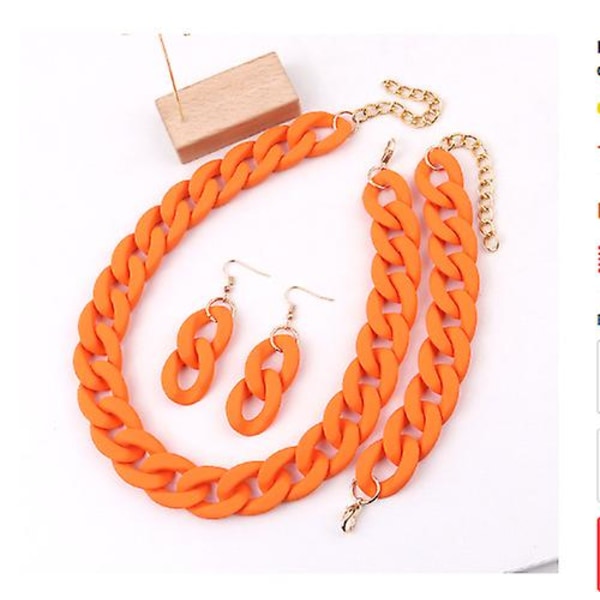 Fishsheep Nya Akryl Lång Kedje Halsband Örhängen För Kvinnor Färgglad Resin Kedjekrage P orange