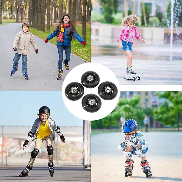 4-pak Inline Skate Hjul Indendørs/Udendørs Erstatningshjul med Kuglelejer 70mm, Sort