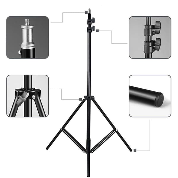 Selfie Lampe LED Ring Light Stativ 50 - 216 cm + Fjernkontroll Black Svart