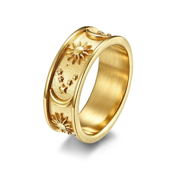 Unisex Ring Stjärna Måne Soldekoration Män Kvinnor Utsökt Rund Bohemian Ring För Bröllop Golden Golden US 8