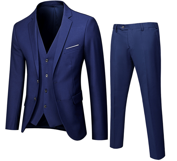 Herrar 3-delad Slim Fit Kostymset, Solid Jacka Väst Byxor Navy blue Navy blue 2XL