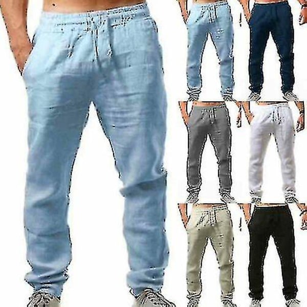 Herr Casual Bomull Linne Lösa Harem Byxor Beach Yoga Hippie Byxor XL XL Khaki