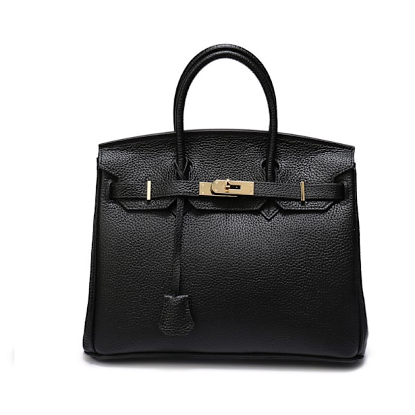 Snygg svart ko-läder tote bag för kvinnor, perfekt för daglig användning black black 25CM