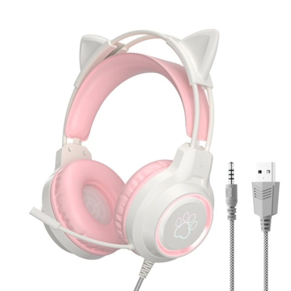 G35 Sød kat RGB hovedmonterede kablede gaming-hovedtelefoner Rosa