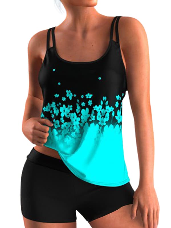 Dame Swimsuit Tankini Sæt Badetøj Badedragt Plus Size Søblå Lake Blue 2XL