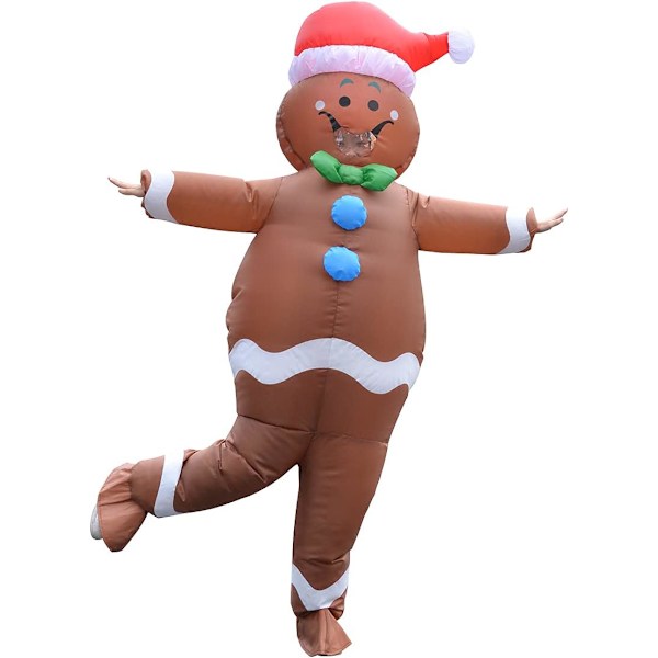 Uppblåsbar jultomte pepparkaksgubbe kostym unisex vuxen kostym cosplay fest (pepparkaksgubbe)