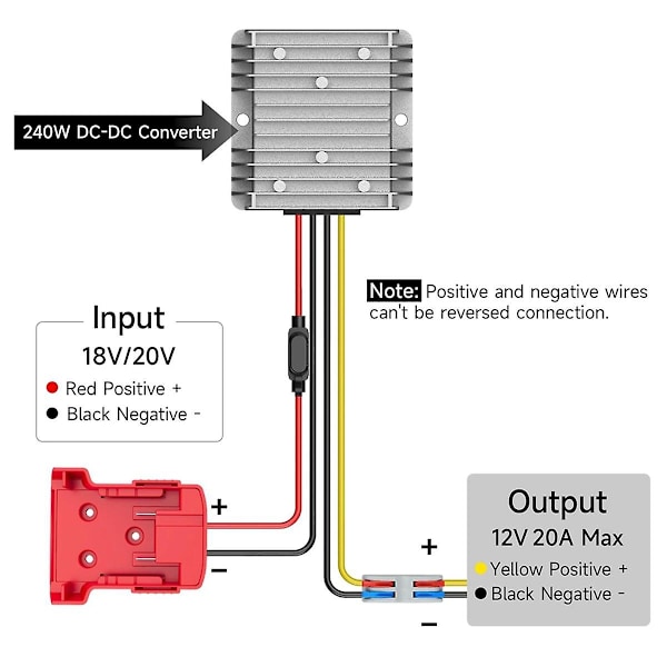 18V til 12V omformer for batteriadapter, DC 12V 20A 240W Buck Converter Regulator