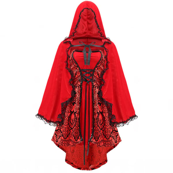 Voksen Rødhætte Kappe og Kjole - Plus Size Kostume til Forestillinger Halloween & Jul S S with Gloves