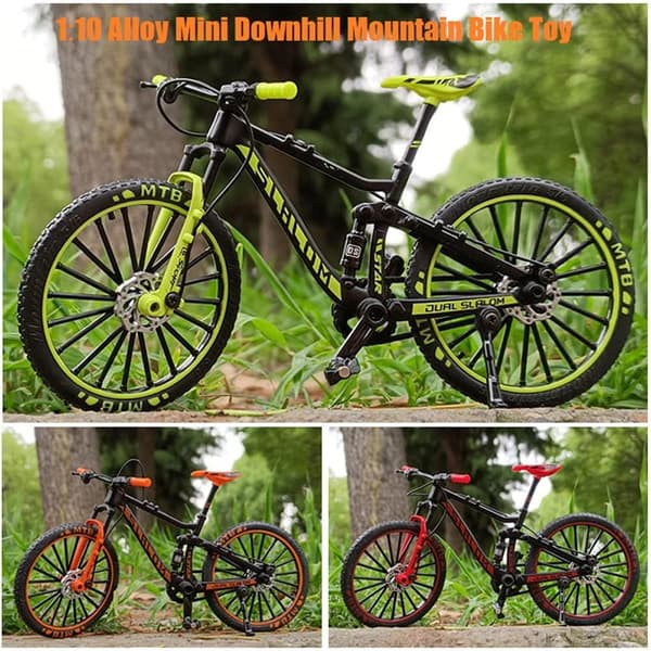 Legering Mini Downhill Mountainbike Legetøj, Støbt BMX Fingerbike Model til Samlinger (Sort/Grøn)
