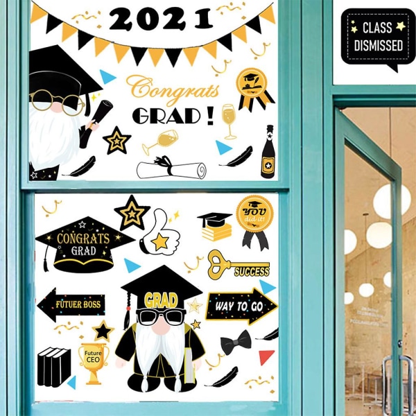 9 ark Graduation Stickers Väggdekoration Skola Hem Grattis Grad Fest Dekaler Klass 2021 Fönsterdekor Present B