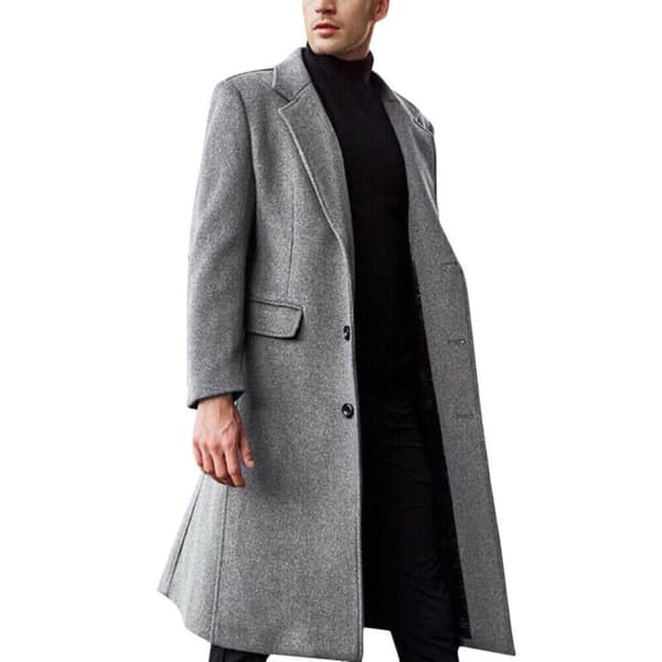 Herrejakke Lang Trenchcoat Herr Trenchcoat Enkelt Bryst Grå Gray L