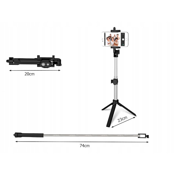 Selfiestick / tripod mobilstativ med bluetooth fjärrkontroll Black Svart