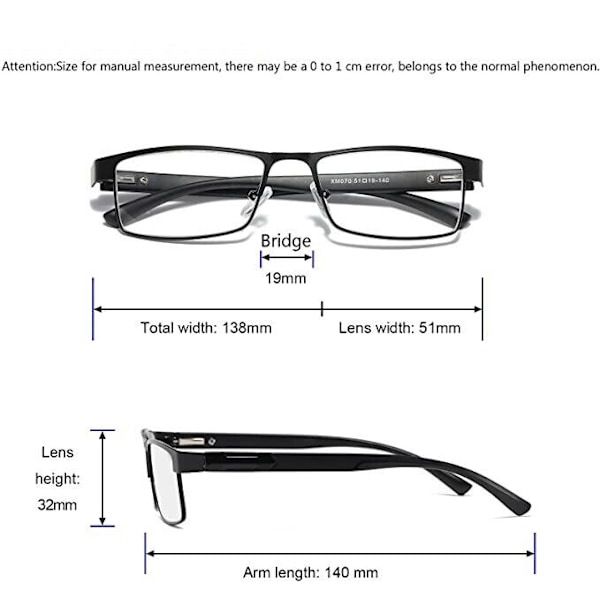 3-pack herr metall läsglasögon rektangulära läsglasögon 1,5 2,0 2,5 3,0 3,5 4,0