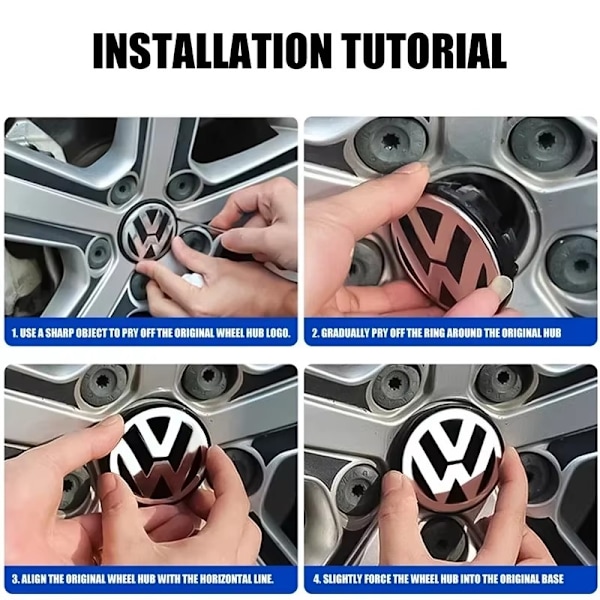 4-Pack Volkswagen Centrumkåpor – Hjulnav Emblem 56mm Silver Silver