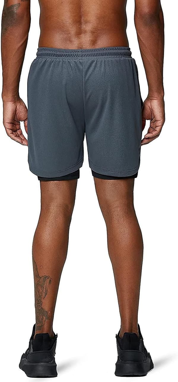 2 i 1 løbeshorts med telefonlomme Gym Workout Hurtigtørrende herreshorts 5 tommer Grå Grey Medium