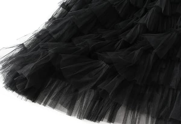 Dame Tyl Maxi-nederdel A-linje Rynket Mesh Høj Talje Underdel Sort Black L