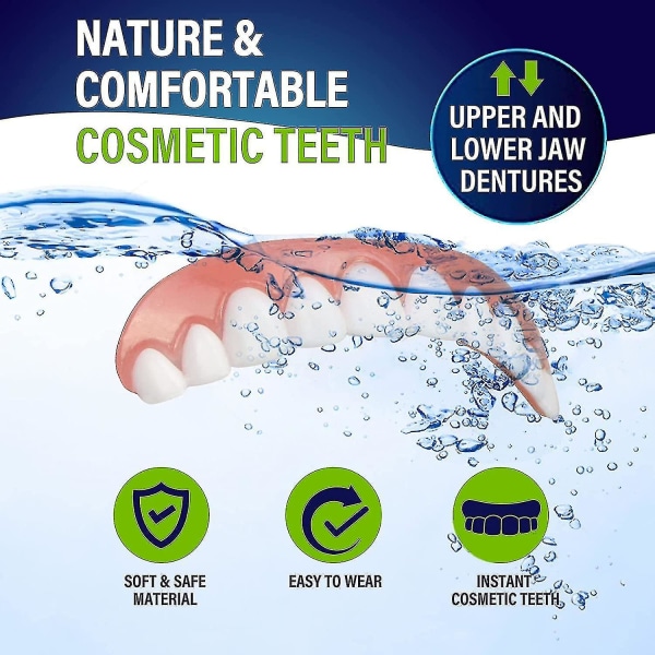 2-pack proteser kosmetiska tänder Bekväma övre och nedre protesfaner kosmetiska tänder