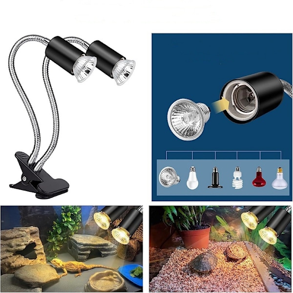 Dobbelt varmelampe til terrarium / UVA-lampe til reptiler