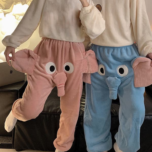 Sjove elefantbukser, søde dimensionelle pyjamasbukser til par, pargaver til kvinder til mænd Pink Pink M