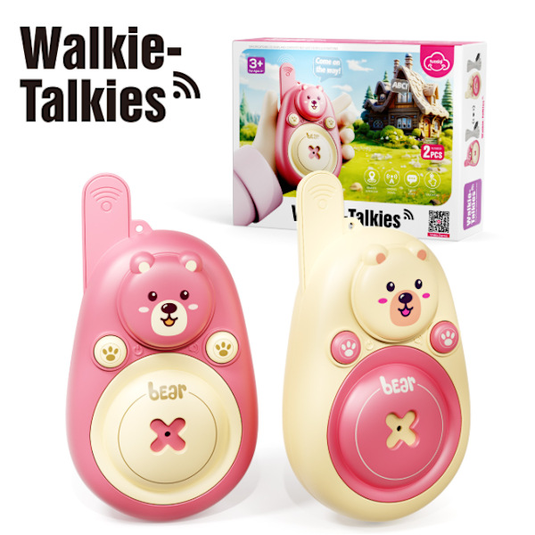 Barnens walkie-talkie med långdistans trådlös överföring, utomhuskonversation, tecknad filmleksak med snodd Pink Bear