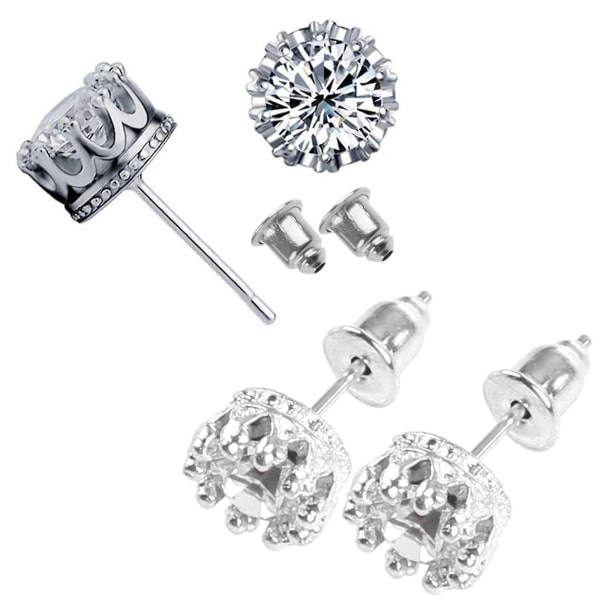 2 st All-match Temperament Crown Claw Stud Earrings Cubic Zirco