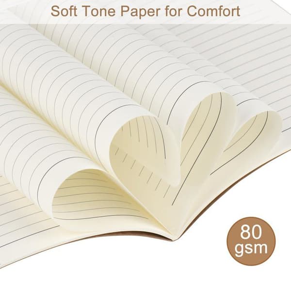 A5 anteckningsböcker i kraftpapper (5-pack), mått 8,15 x 5,5 tum, med linjerade sidor — totalt 72 sidor.