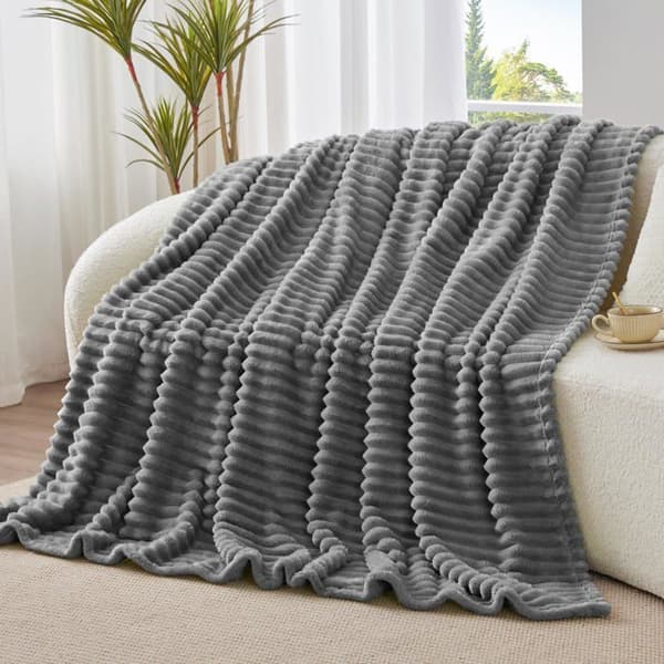 Rutig / filt - SONGHUI - 3D-ribbad - Grå - Mikrofiber - 60 x 80 tum grå