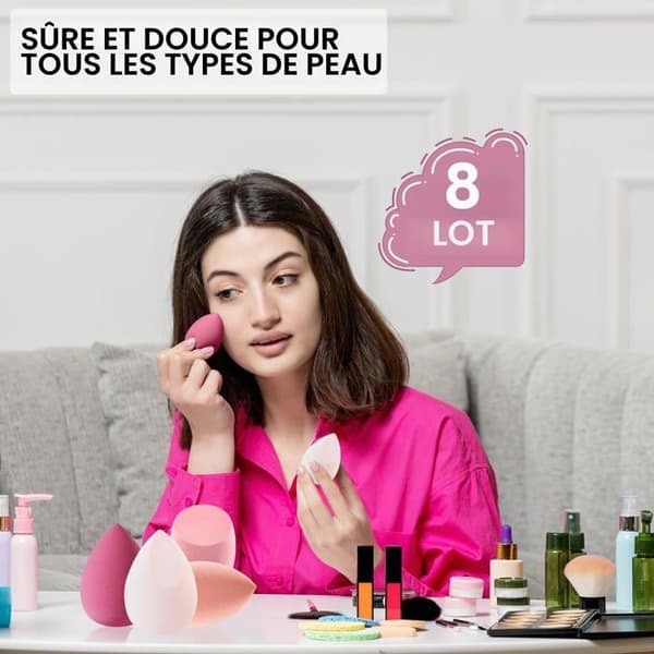 Makeupsvamp-set - SONGHUI - 8 st - 4 former - Hydrofilt latex - Rosa etui