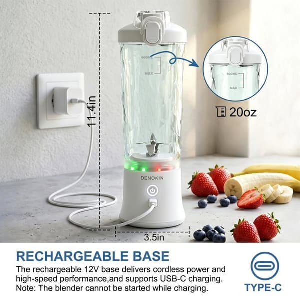 Bärbar mixer - SONGHUI - Individuell trådlös - 600 ml - 6 blad - Induktionssäkerhet