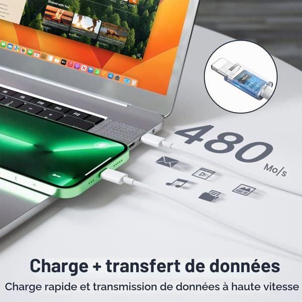 iPhone 20W oplader med 1 meters datakabel, kompatibel med hurtigopladning af iPhone 8 til 14.
