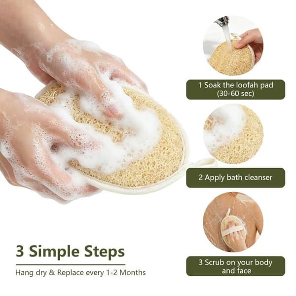 Naturlig luffasvamp - SONGHUI - 2-pack - Extra stor dubbelsidig - Egyptisk luffa - Mjuk exfoliering