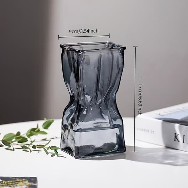 Glasvas - S'TILLVÄXA - Lyckobringare - Rökgrått glas - H17 cm - Asymmetrisk form Rökt glas (grått rökt)