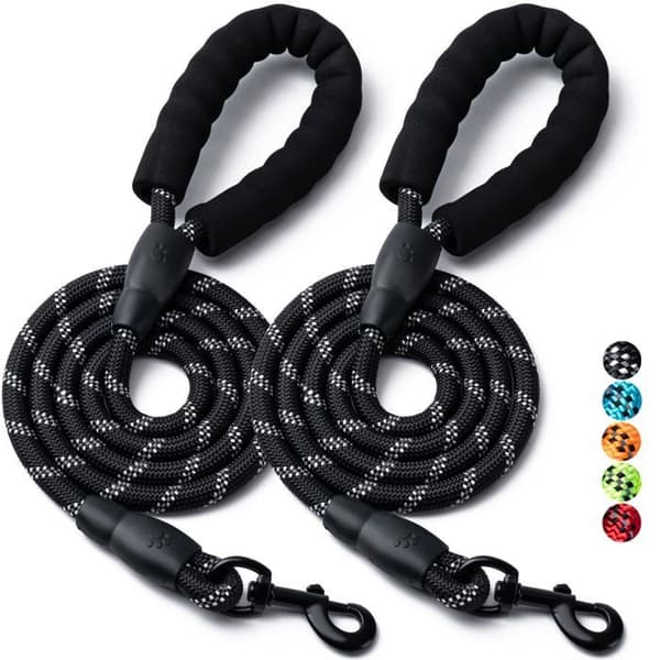Robust og reflekterende nylon hundesnor (sæt af 2, længde 1,5 m, tykkelse 1,3 cm, sort) svart